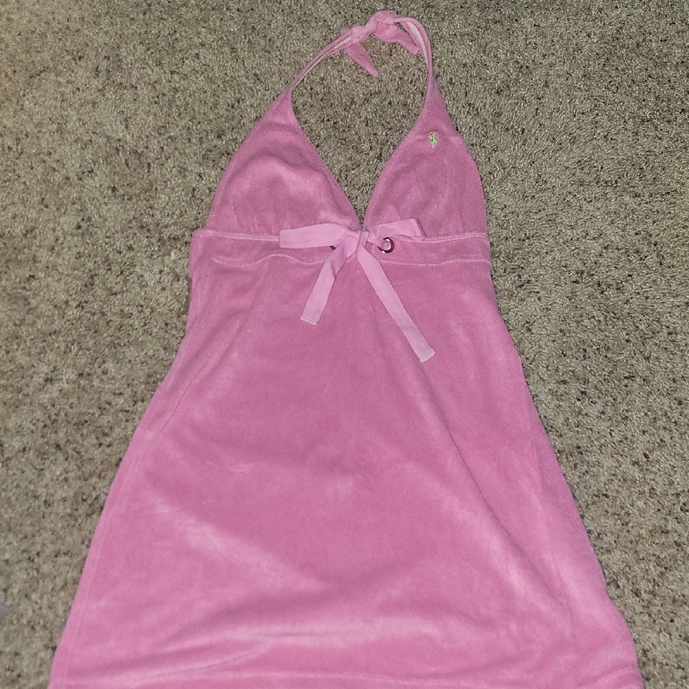 Ralph Lauren Pink Terry Halter Dress with Front Bow